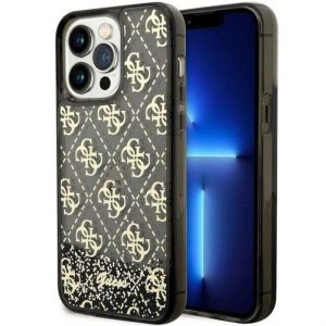 Eredeti előlap tok GUESS GUHCP14XLC4PSGK iPhone 14 PRO MAX készülékhez (Liquid Glitter 4G Translucent / fekete)