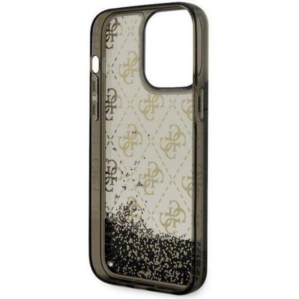 Eredeti előlap tok GUESS GUHCP14XLC4PSGK iPhone 14 PRO MAX készülékhez (Liquid Glitter 4G Translucent / fekete)