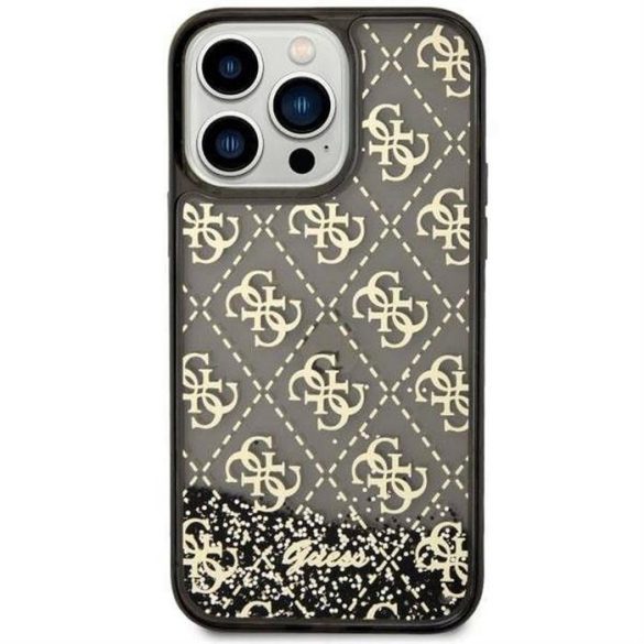 Eredeti előlap tok GUESS GUHCP14XLC4PSGK iPhone 14 PRO MAX készülékhez (Liquid Glitter 4G Translucent / fekete)