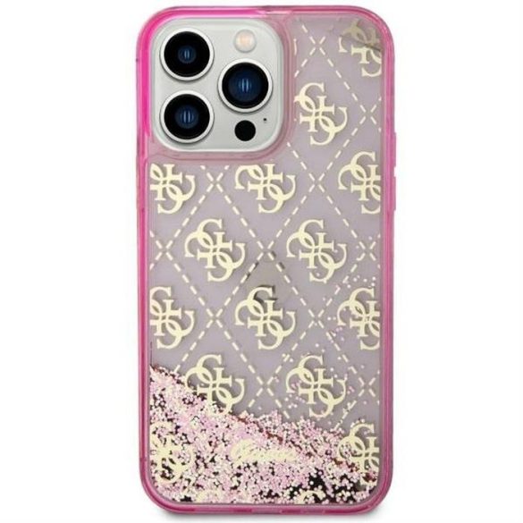 Eredeti előlap tok GUESS GUHCP14SLC4PSGP iPhone 14 készülékhez (Liquid Glitter 4G Translucent / rózsaszín)