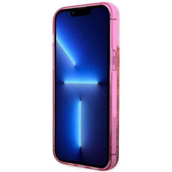 Eredeti előlap tok GUESS GUHCP14LLC4PSGP iPhone 14 PRO készülékhez (Liquid Glitter 4G Translucent / rózsaszín)