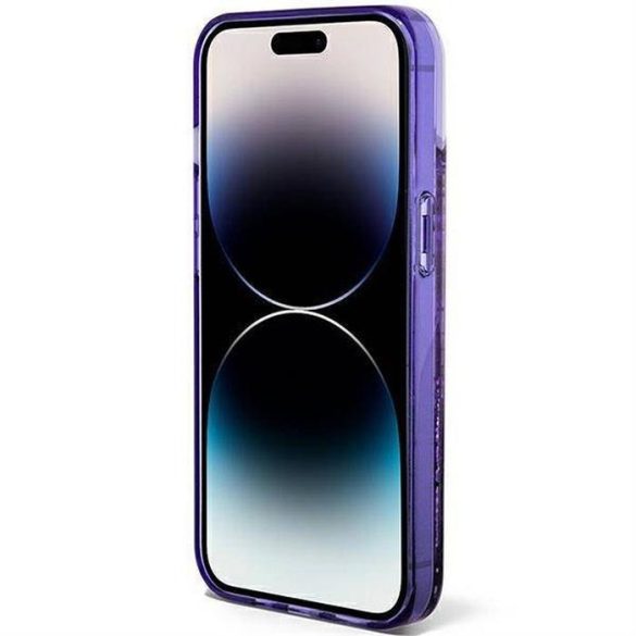 Eredeti előlap tok GUESS GUHCP14SLC4PSGU iPhone 14 készülékhez (Liquid Glitter 4G Translucent / lila)