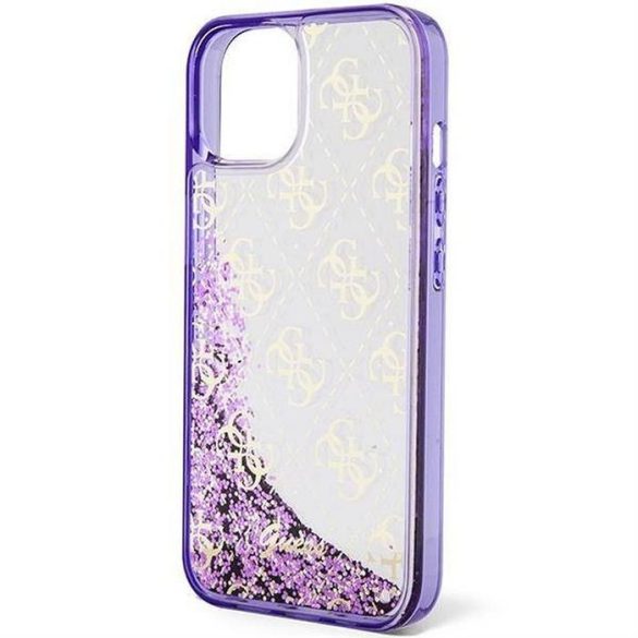 Eredeti előlap tok GUESS GUHCP14SLC4PSGU iPhone 14 készülékhez (Liquid Glitter 4G Translucent / lila)