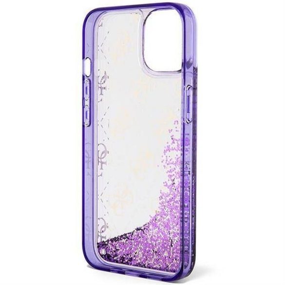 Eredeti előlap tok GUESS GUHCP14SLC4PSGU iPhone 14 készülékhez (Liquid Glitter 4G Translucent / lila)