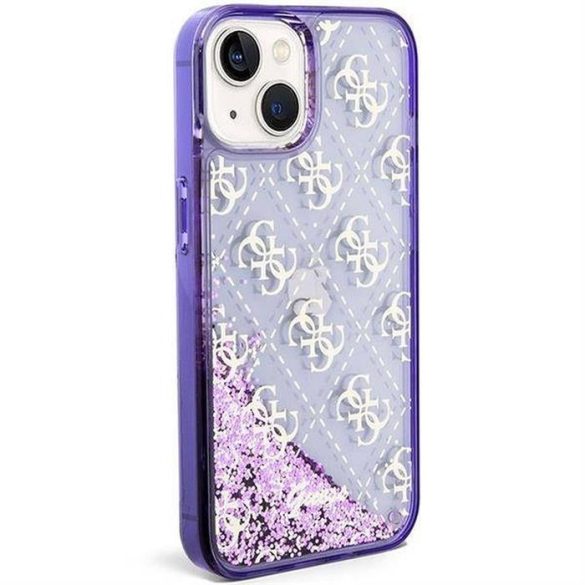 Eredeti előlap tok GUESS GUHCP14SLC4PSGU iPhone 14 készülékhez (Liquid Glitter 4G Translucent / lila)