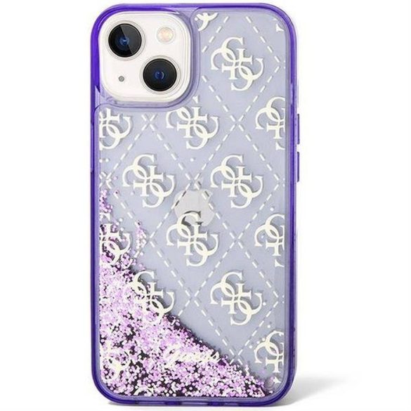 Eredeti előlap tok GUESS GUHCP14SLC4PSGU iPhone 14 készülékhez (Liquid Glitter 4G Translucent / lila)