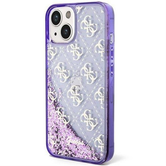 Eredeti előlap tok GUESS GUHCP14SLC4PSGU iPhone 14 készülékhez (Liquid Glitter 4G Translucent / lila)