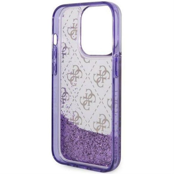 Eredeti előlap tok GUESS GUHCP14LLC4PSGU iPhone 14 PRO készülékhez (Liquid Glitter 4G Translucent / lila)