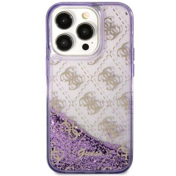 Eredeti előlap tok GUESS GUHCP14LLC4PSGU iPhone 14 PRO készülékhez (Liquid Glitter 4G Translucent / lila)