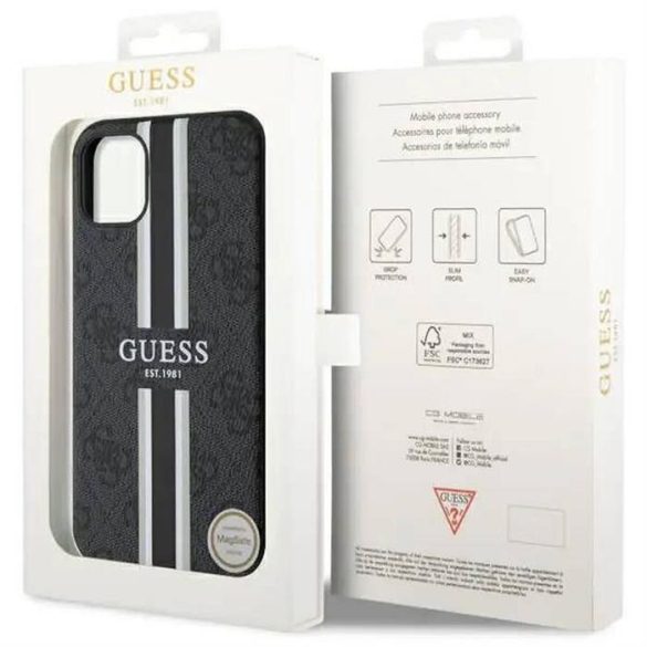 Eredeti előlap tok GUESS GUHMN61P4RPSK iPhone 11 készülékhez (Magsafe 4G nyomtatott csíkok / fekete)