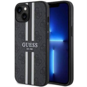 Eredeti előlap tok GUESS GUHMP14MP4RPSK iPhone 14 PLUS (Magsafe 4G nyomtatott csíkok / fekete)