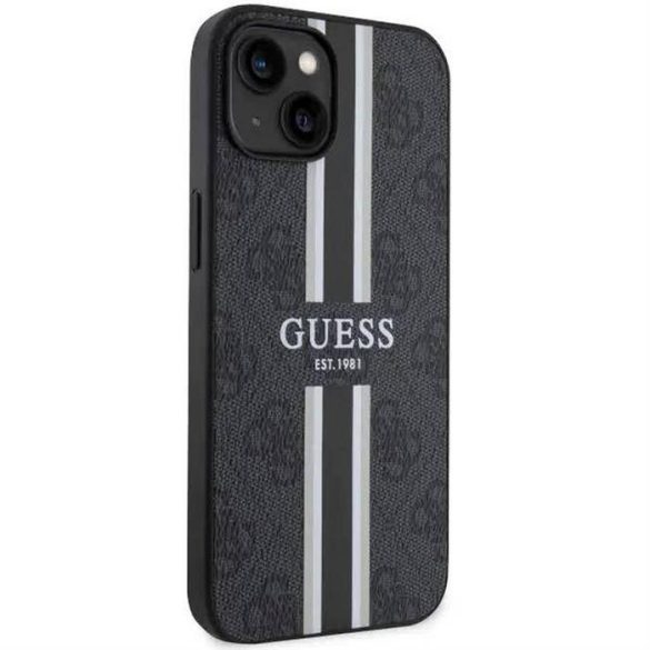 Eredeti előlap tok GUESS GUHMP14MP4RPSK iPhone 14 PLUS (Magsafe 4G nyomtatott csíkok / fekete)