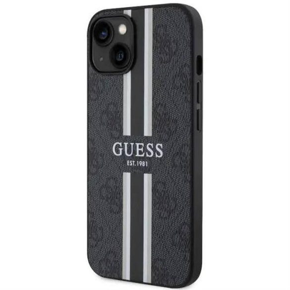 Eredeti előlap tok GUESS GUHMP14MP4RPSK iPhone 14 PLUS (Magsafe 4G nyomtatott csíkok / fekete)