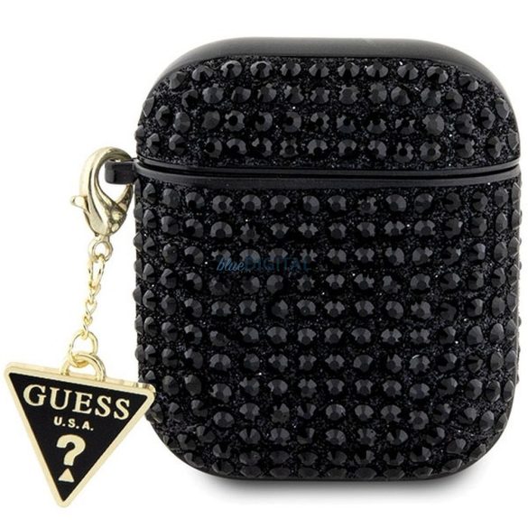 Guess GUA2HDGTPK Rhinestone Triangle Charm tok AirPods 1/2 - fekete