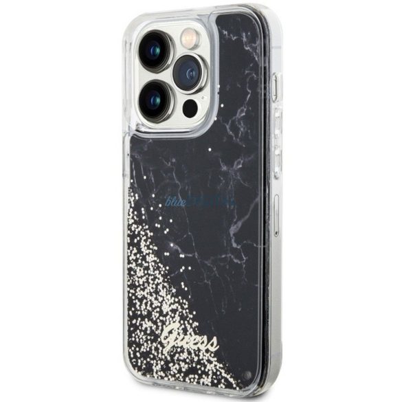 Guess GUHCP14LLCSGSGK Liquid Glitter Marble tok iPhone 14 Pro - fekete