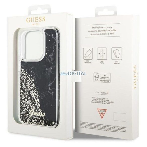 Guess GUHCP14LLCSGSGK Liquid Glitter Marble tok iPhone 14 Pro - fekete