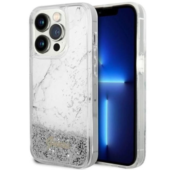 Guess GUHCP14LLCSGSGH Liquid Glitter Marble tok iPhone 14 Pro - fehér