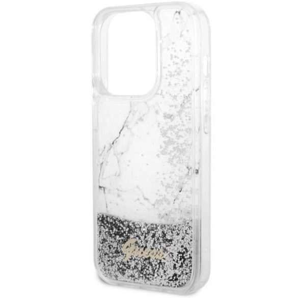 Guess GUHCP14LLCSGSGH Liquid Glitter Marble tok iPhone 14 Pro - fehér