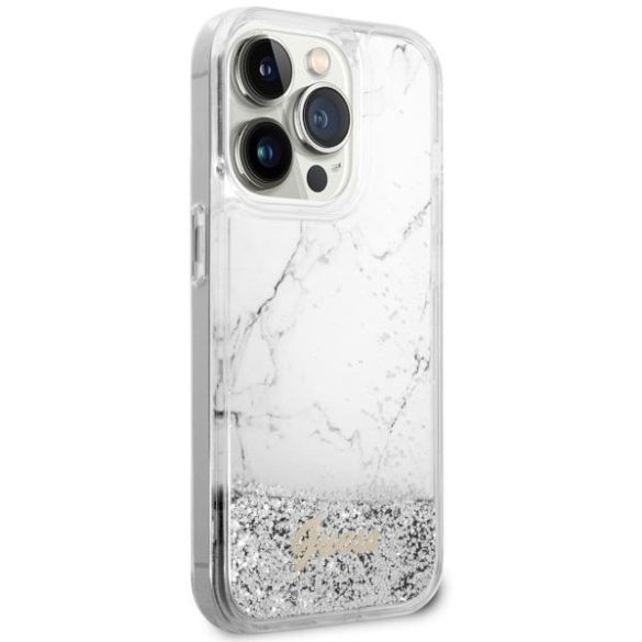 Guess GUHCP14LLCSGSGH Liquid Glitter Marble tok iPhone 14 Pro - fehér