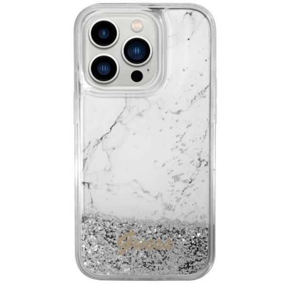 Guess GUHCP14LLCSGSGH Liquid Glitter Marble tok iPhone 14 Pro - fehér