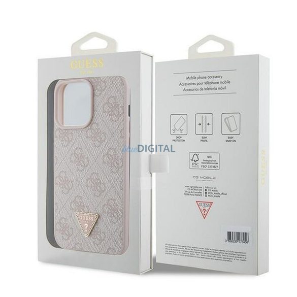 Guess GUHCP15XP4TDPP PU Leather 4G Triangle Strass tok iPhone 15 Pro Max - rózsaszín