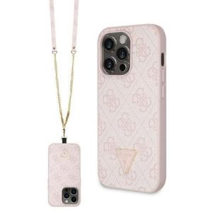 Guess GUHCP14LP4TDSCPP Crossbody 4G Metal Logo tok iPhone 14 Pro - rózsaszín