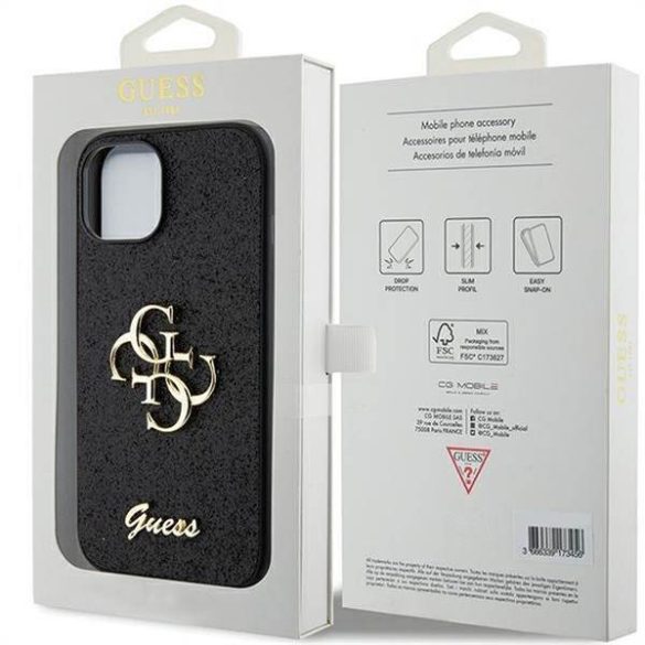 Eredeti előlap GUESS GUHCP15SHG4SGK iPhone 15 (Fix Glitter Big 4G / fekete) tok