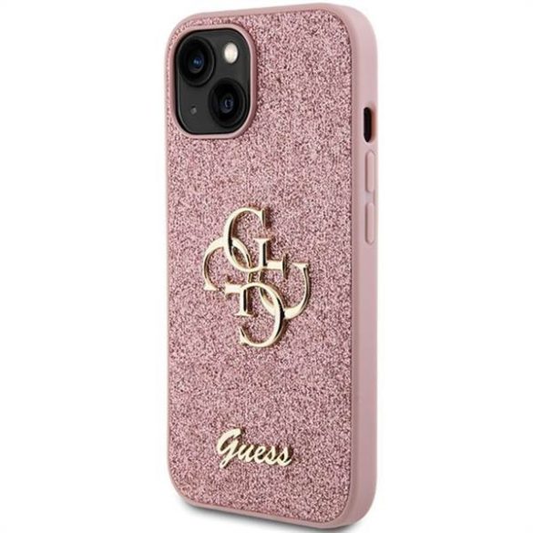 Eredeti előlap GUESS GUHCP15SHG4SGP iPhone 15 (Fixed Glitter Big 4G / rózsaszín) tok