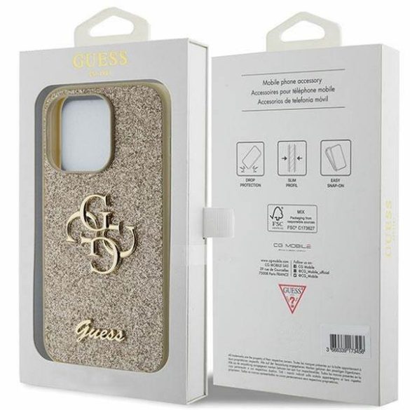 Eredeti előlap GUESS GUHCP15XHG4SGD iPhone 15 PRO MAX (Fix Glitter Big 4G / arany) tok