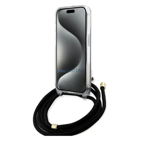 Eredeti előlap GUESS GUHCP15XHC4SEK iPhone 15 Pro Max (Crossbody Cord 4G Print / fekete) tok