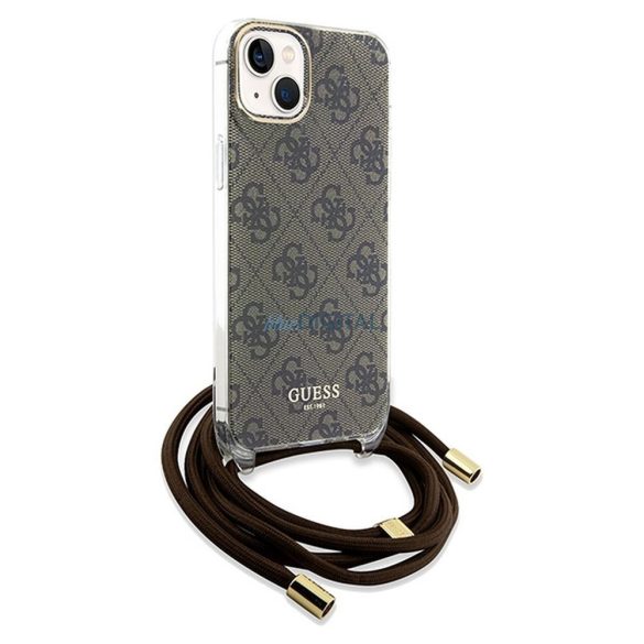 Eredeti előlap GUESS GUHCP15SHC4SEW iPhone 15 (Crossbody Cord 4G Print / barna) tok