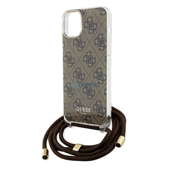 Eredeti előlap GUESS GUHCP15SHC4SEW iPhone 15 (Crossbody Cord 4G Print / barna) tok