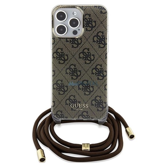 Eredeti előlap GUESS GUHCP15XHC4SEW iPhone 15 Pro Max (Crossbody Cord 4G Print / barna) tok