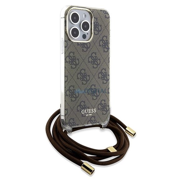 Eredeti előlap GUESS GUHCP15XHC4SEW iPhone 15 Pro Max (Crossbody Cord 4G Print / barna) tok