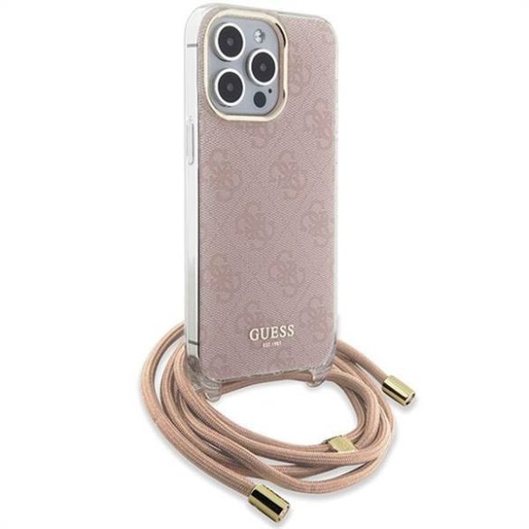 Eredeti előlap GUESS GUHCP15LHC4SEP iPhone 15 Pro (Crossbody Cord 4G Print / rózsaszín) tok