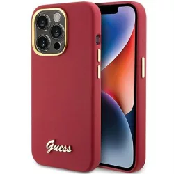   Guess GUHCP15LSMBSLM Silicone Script Metal Logo & Frame tok iPhone 15 Pro - piros