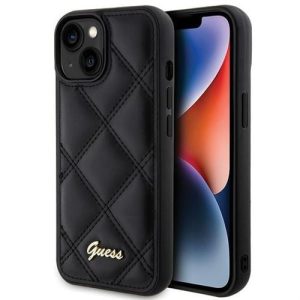 Guess GUHCP15SPSQSQSK Quilted Metal Logo tok iPhone 13 / 14 / 15 - fekete