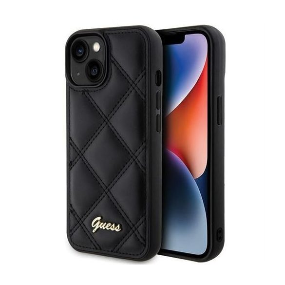 Guess GUHCP15SPSQSQSK Quilted Metal Logo tok iPhone 13 / 14 / 15 - fekete