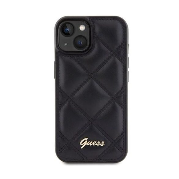 Guess GUHCP15SPSQSQSK Quilted Metal Logo tok iPhone 13 / 14 / 15 - fekete