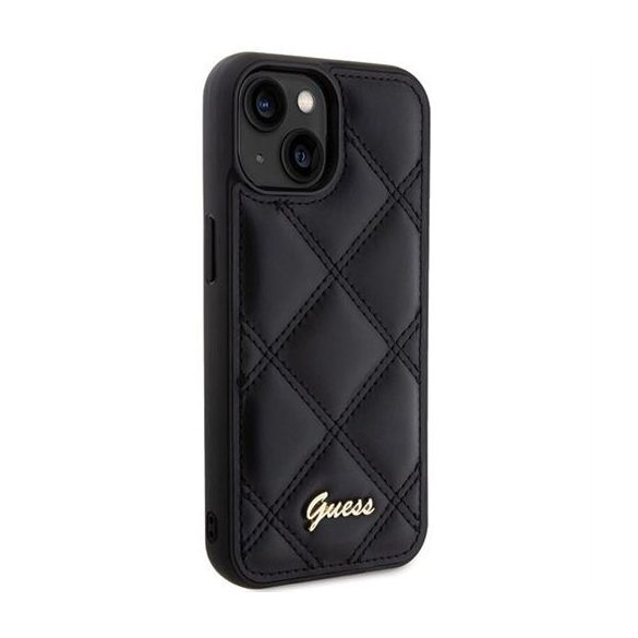 Guess GUHCP15SPSQSQSK Quilted Metal Logo tok iPhone 13 / 14 / 15 - fekete