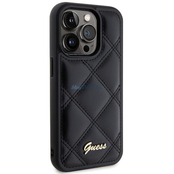 Eredeti előlap GUESS GUHCP15LPSQSQSK iPhone 15 Pro (steppelt fém logó / fekete) tok