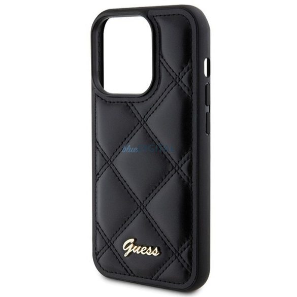 Eredeti előlap GUESS GUHCP15LPSQSQSK iPhone 15 Pro (steppelt fém logó / fekete) tok