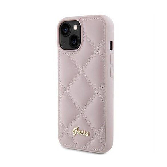 Guess GUHCP15SPSQSQSP Quilted Metal Logo tok iPhone 13 / 14 / 15 - rózsaszín