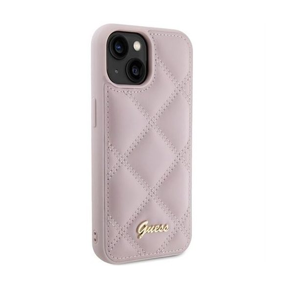 Guess GUHCP15SPSQSQSP Quilted Metal Logo tok iPhone 13 / 14 / 15 - rózsaszín