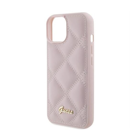 Guess GUHCP15SPSQSQSP Quilted Metal Logo tok iPhone 13 / 14 / 15 - rózsaszín