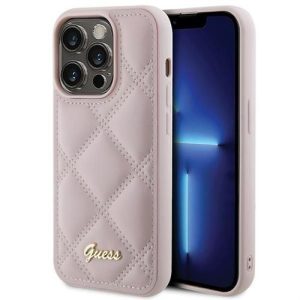 Guess GUHCP15LPSQSQSP Quilted Metal Logo tok iPhone 15 Pro - rózsaszín