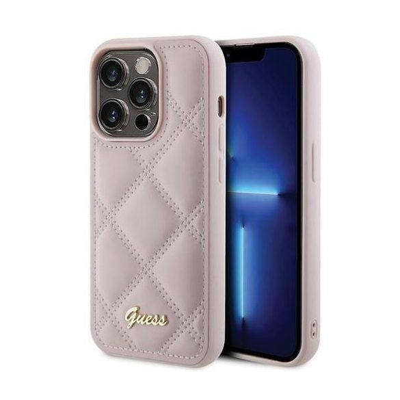 Guess GUHCP15LPSQSQSP Quilted Metal Logo tok iPhone 15 Pro - rózsaszín