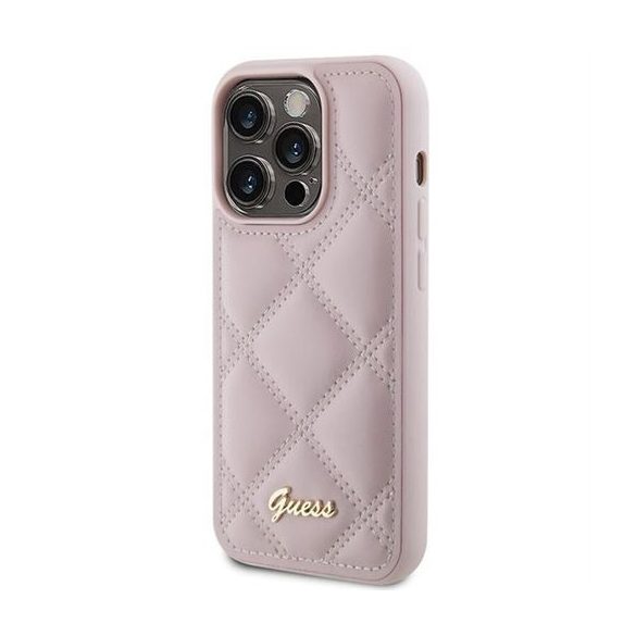 Guess GUHCP15LPSQSQSP Quilted Metal Logo tok iPhone 15 Pro - rózsaszín