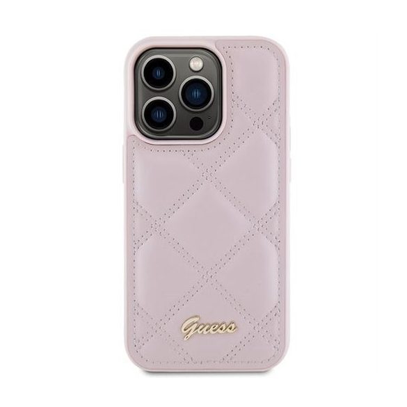 Guess GUHCP15LPSQSQSP Quilted Metal Logo tok iPhone 15 Pro - rózsaszín