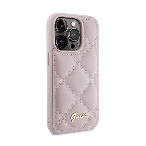 Guess GUHCP15LPSQSQSP Quilted Metal Logo tok iPhone 15 Pro - rózsaszín